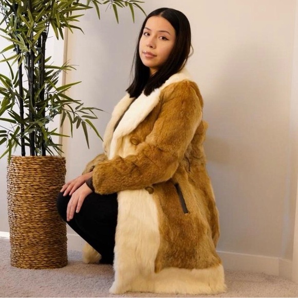Elegant Tan and Cream real authentic fur coat.